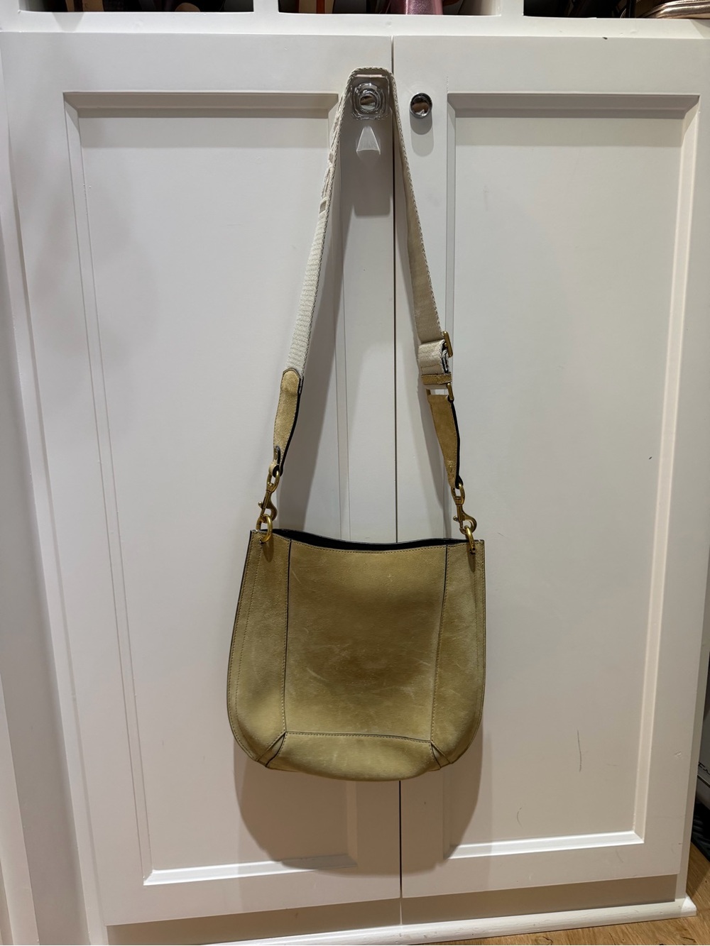 Isabel Marant Olive Green Leather Shoulder Bag with Cream Strap